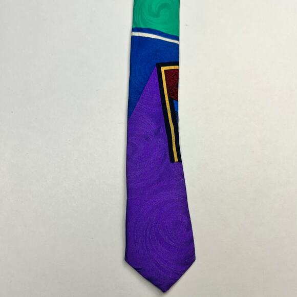Mondo Uomo Mens 100% Tie Silk Abstract Multicolor Made In Italy Necktie - Picture 9 of 14